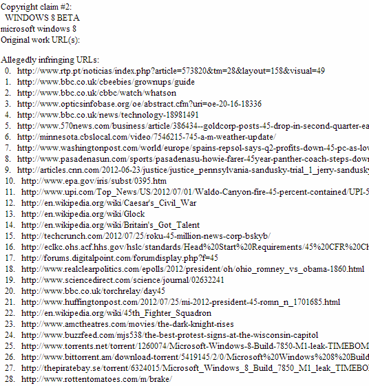 Microsoft mistakenly targets Techcrunch, BBC, Wikipedia and the U.S. Governmet in DMCA notice.