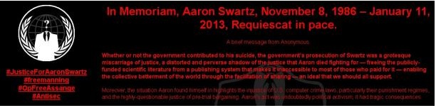 Anonymous hacks MIT and post Memorial to Aaron Swartz.